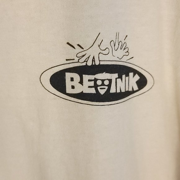 Vtg Beatnik Logo Graphic T-Shirt Men's XL Khaki Tan 90s USA - Picture 3 of 9